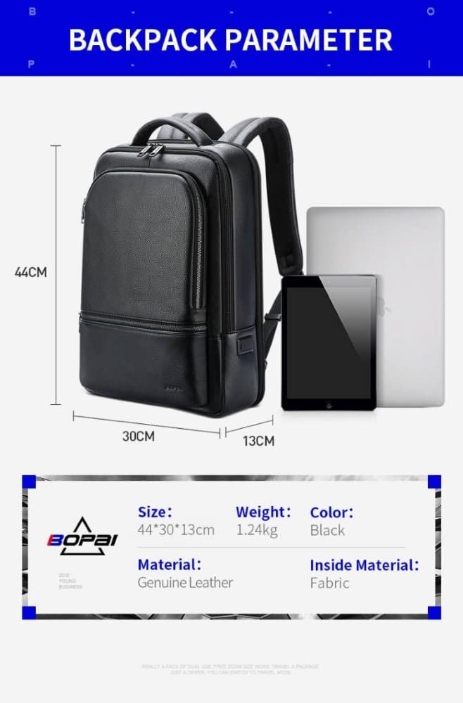 Δερμάτινο Σακίδιο πλάτης Αντικλεπτικό 24L Laptop 15,6” Bopai 61-70111 μαύρο