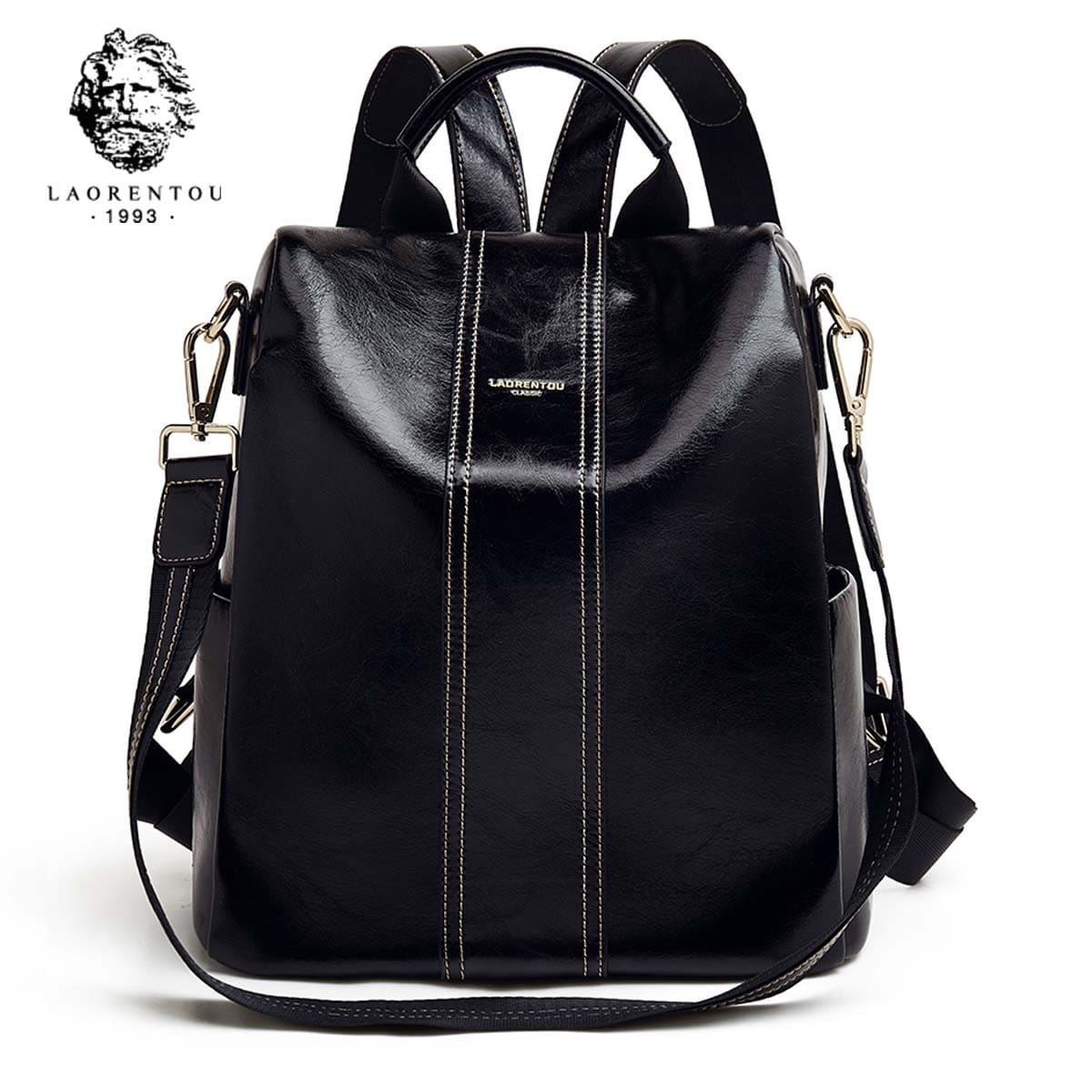 Split leather Γυναικείo Σακίδιο Πλάτης Χιαστί Laorentou 9113046L μαύρο