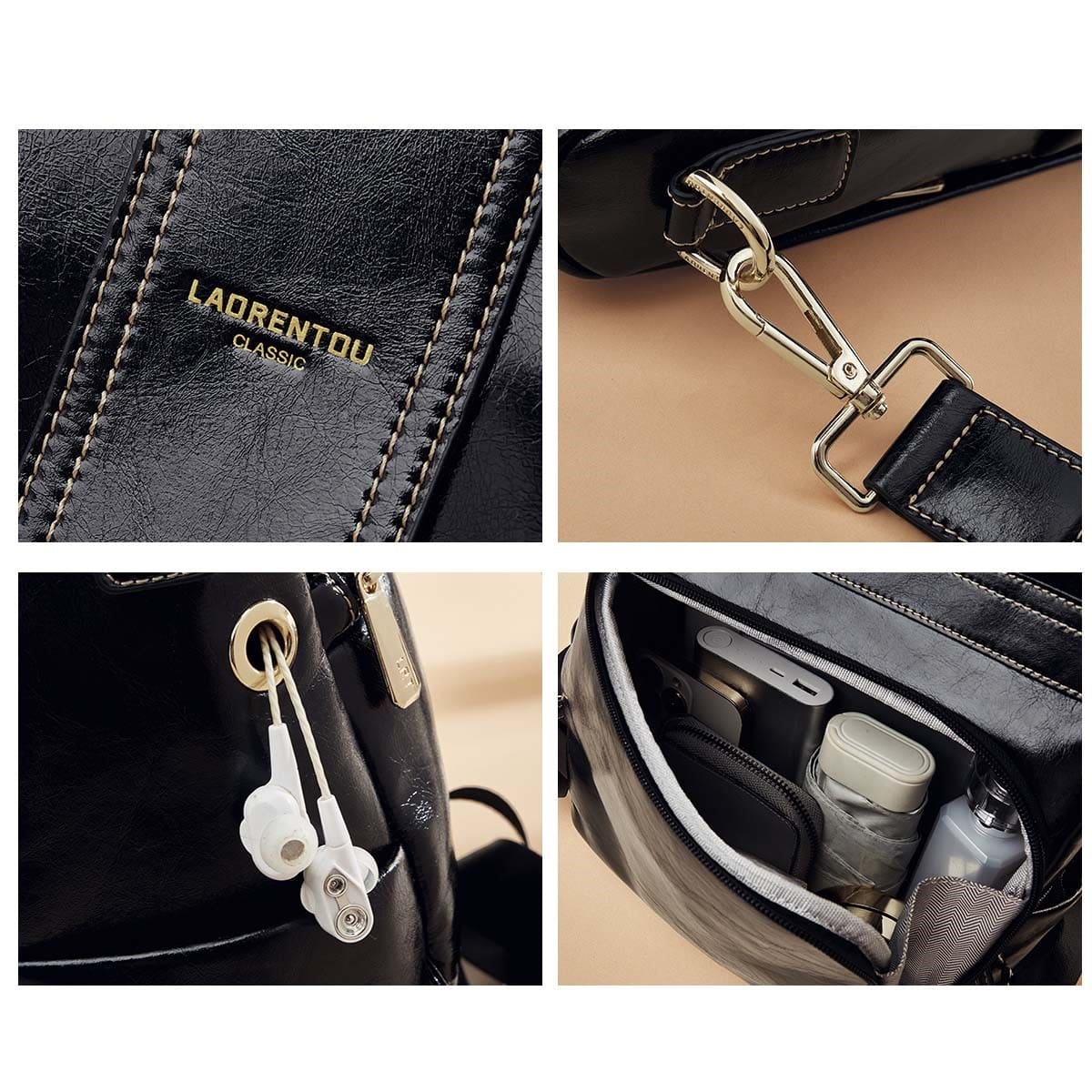 Split leather Γυναικείo Σακίδιο Πλάτης Χιαστί Laorentou 9113046L μαύρο