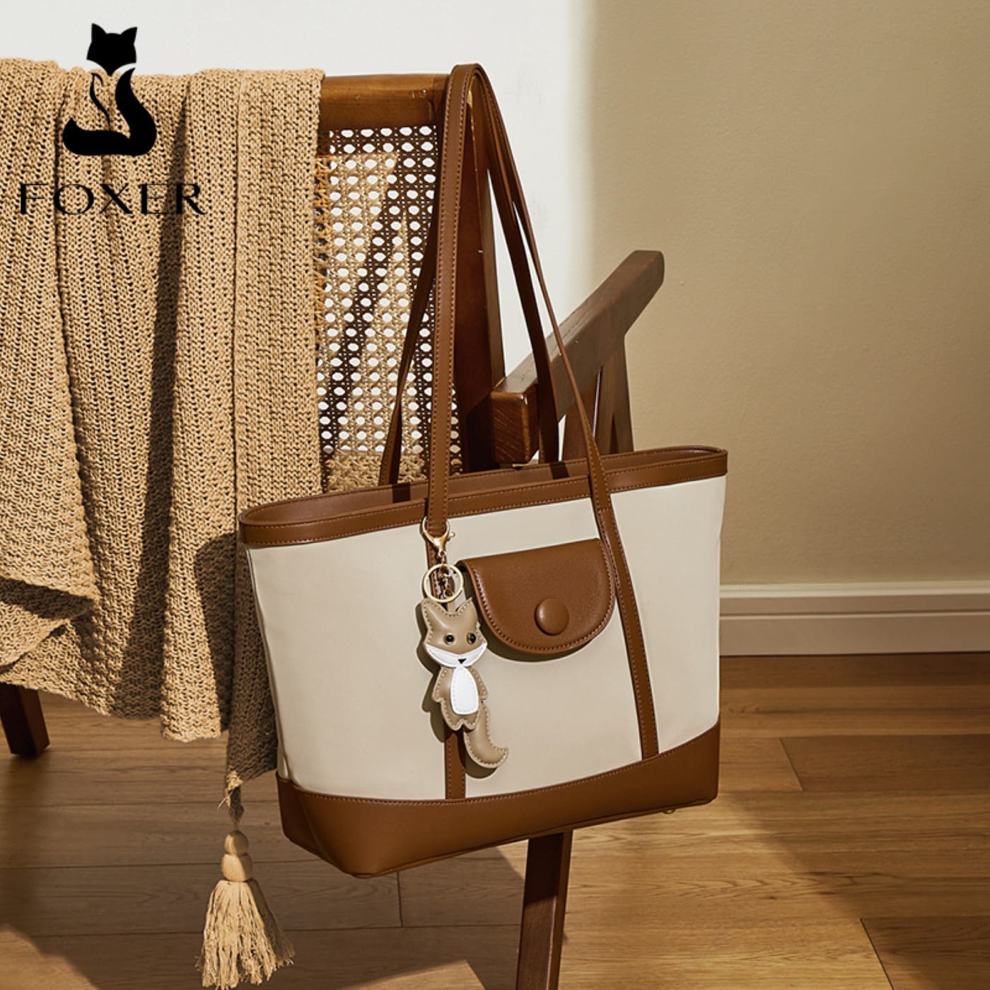 Γυναικεία Τσάντα Shopper 'Ωμου Foxer 9151041F μπέζ/καφέ