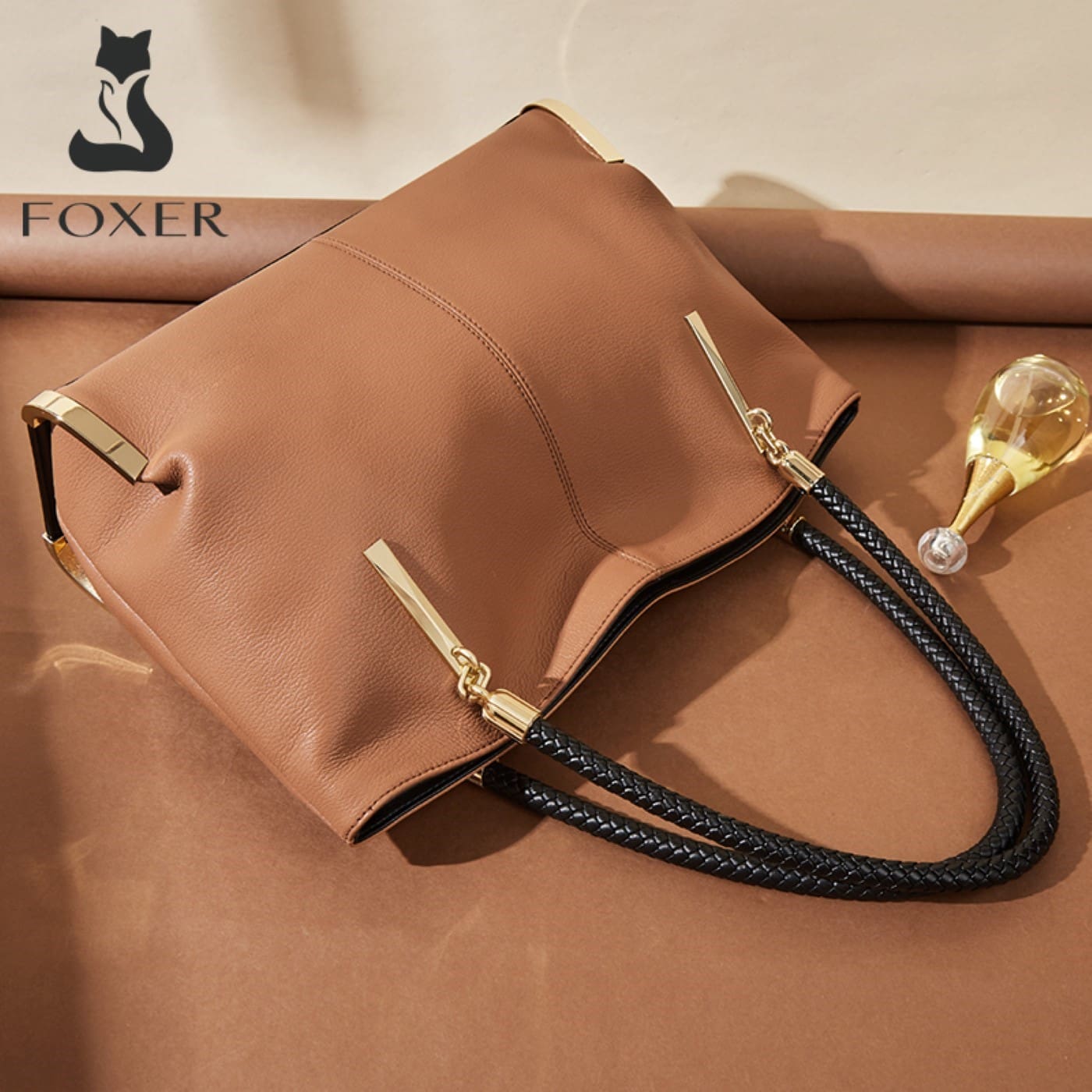 Δερμάτινη Γυναικεία Τσάντα Shopper 'Ωμου Foxer 938032F μαύρο