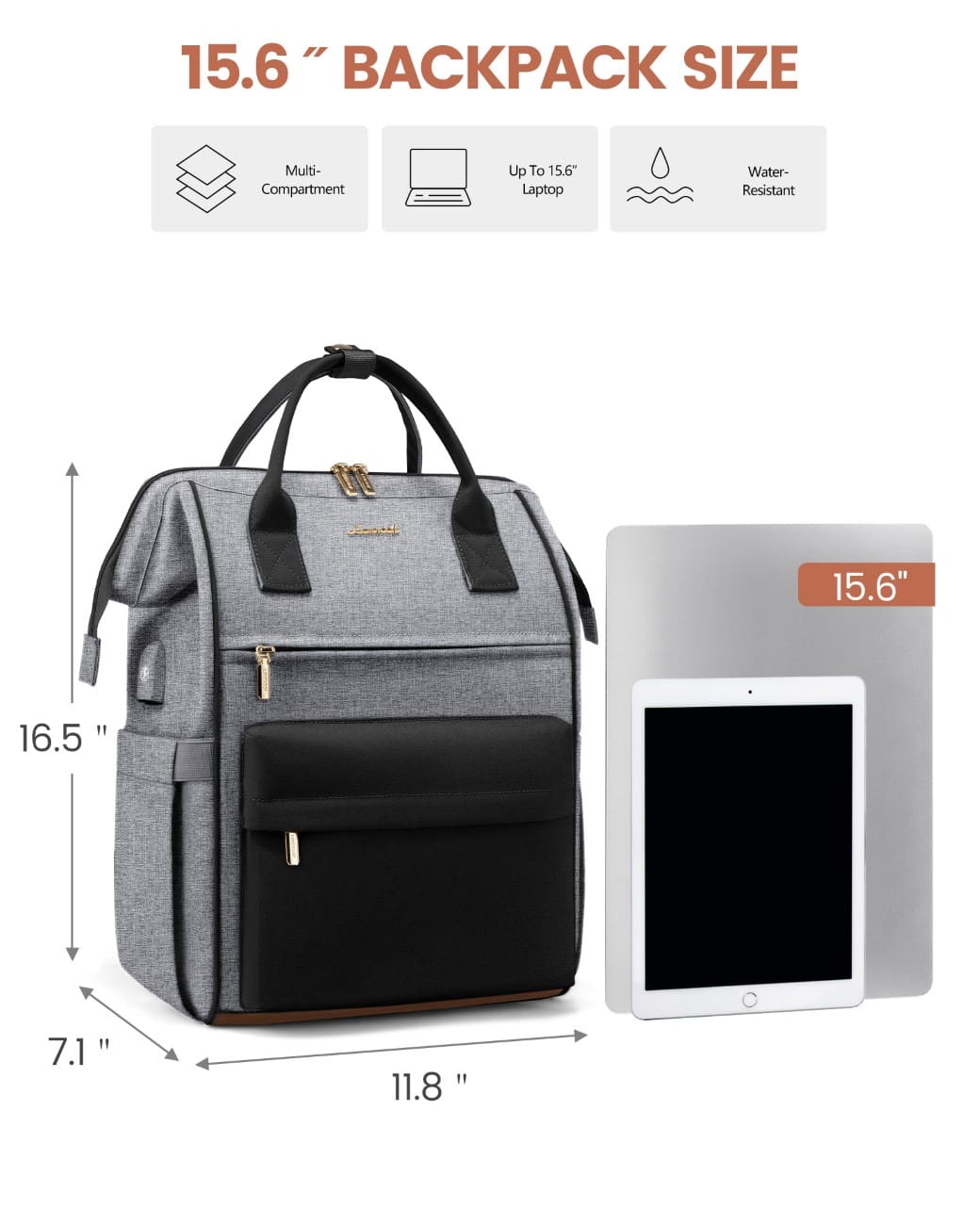 Γυναικείο Σακίδιο με USB Lovevook 15,6'' MB2146 gray/black
