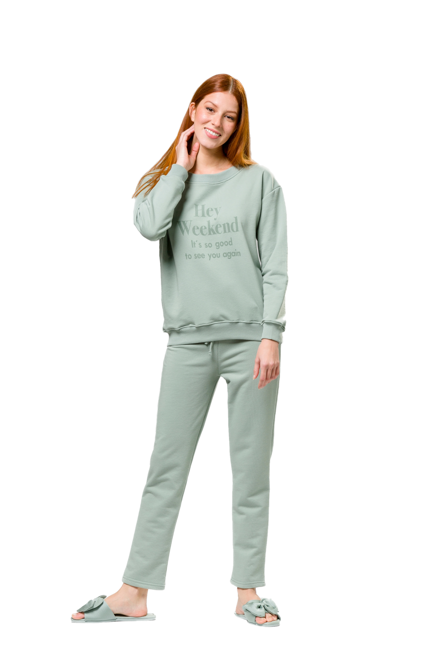 Γυναικεία Χειμερινή πιτζάμα Homewear φαρδιά λαιμόκοψη HARMONY 28-101933 Βεραμάν