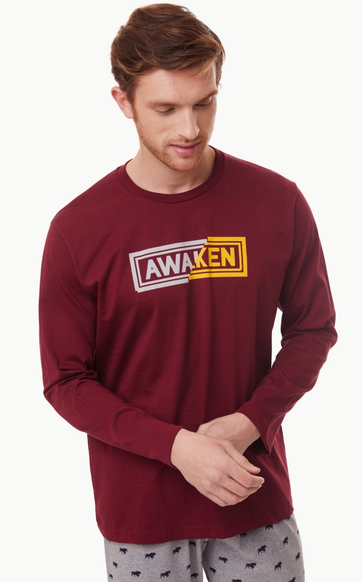 Ανδρική Χειμερινή Πιτζάμα AWAKEN Βαμβακερή MINERVA 70936-431 Μπορντό-Γκρι