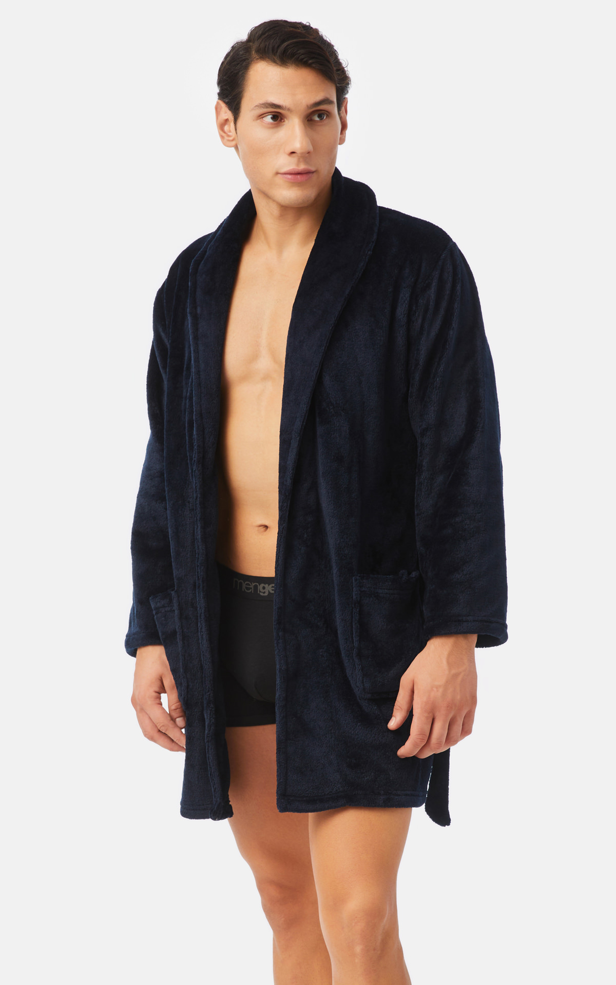Ανδρική Ρόμπα Χειμερινή Σταυρωτή  με Ζώνη Fleece Minerva 96-71212-100 ΜΠΛΕ