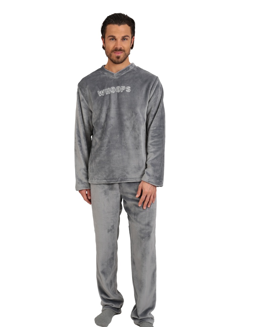 Ανδρική Πιζάμα Χειμερινή Fleece V Λαιμόκοψη Lydia Creations Mario Uomo 25658 ΓΚΡΙ