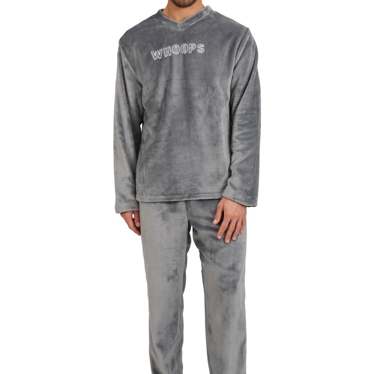 Ανδρική Πιζάμα Χειμερινή Fleece V Λαιμόκοψη Lydia Creations Mario Uomo 25658 ΓΚΡΙ