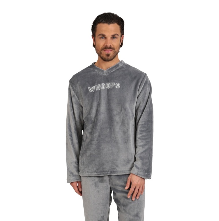 Ανδρική Πιζάμα Χειμερινή Fleece V Λαιμόκοψη Lydia Creations Mario Uomo 25658 ΓΚΡΙ