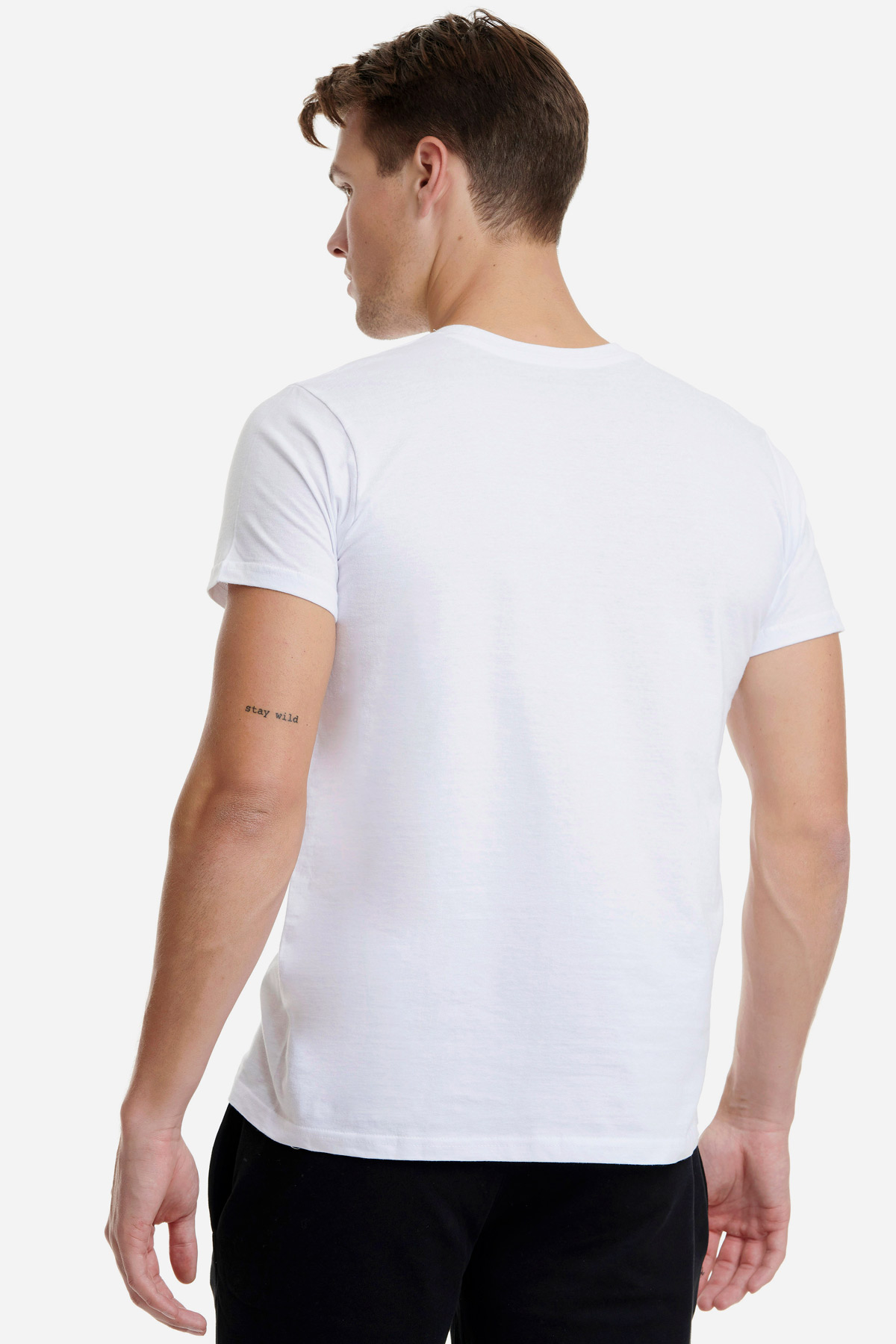 Ανδρική Φανέλα T-SHIRT  φαρδιά γραμμή Λαιμόκοψη Walk W1915-01 Λευκό 