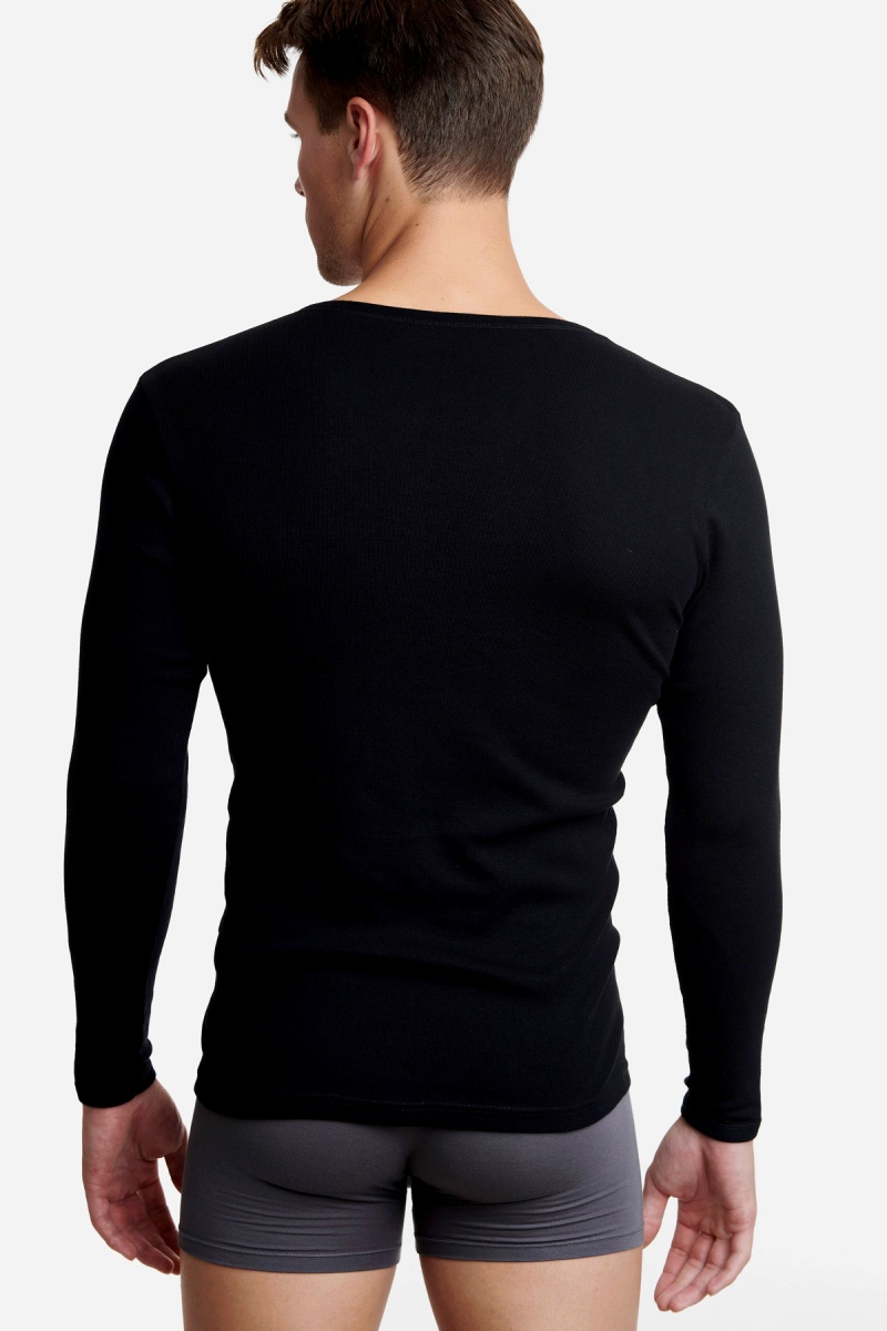Ανδρική Φανέλα Μπλούζα T-SHIRT Βαμβακερή Μακρύ Μανίκι Λαιμόκοψη Walk W1980-02 Μαύρο