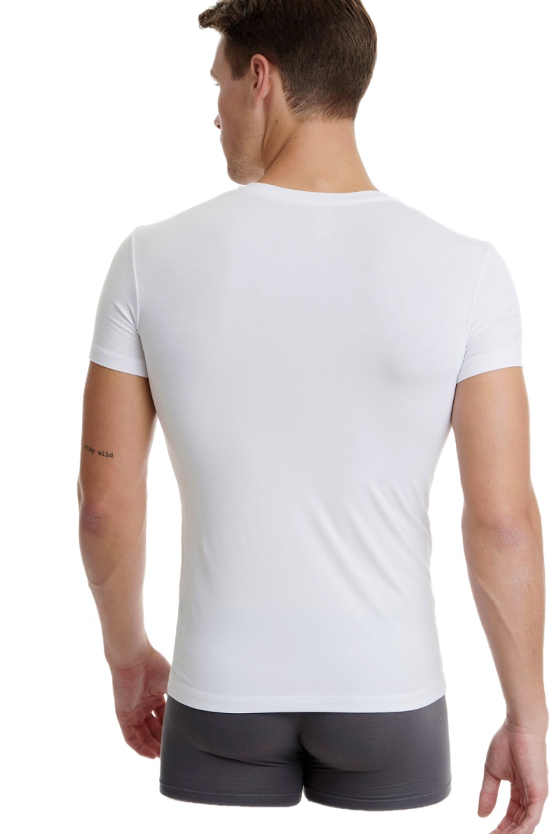 Ανδρική Φανέλα Μπλούζα T-SHIRT BAMBOO Κοντό Μανίκι Λαιμόκοψη V Walk W1991-01 Λευκό 