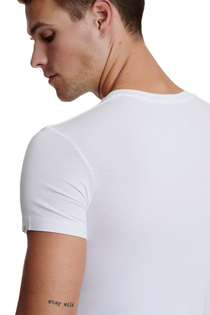 Ανδρική Φανέλα Μπλούζα T-SHIRT BAMBOO Κοντό Μανίκι Λαιμόκοψη V Walk W1991-01 Λευκό 