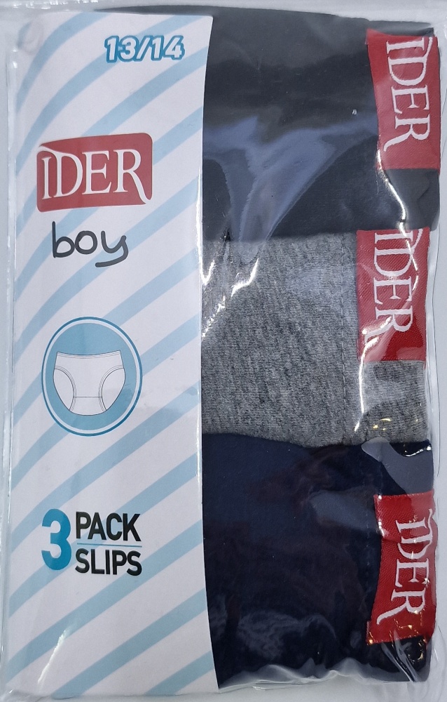 Παιδικό Βαμβακερό Εσώρουχο Σλιπ 3Pack IDER 3102 ΓΚΡΙ/ΜΑΥΡΟ/ΜΠΛΕ