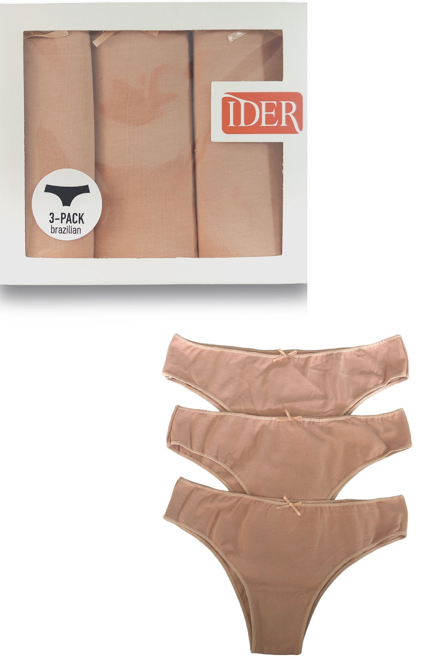 Γυναικείο Σλιπ Βαμβακερό Brazilian Δεν Διαγράφει 3Pack IDER 3084-3P ΜΠΕΖ