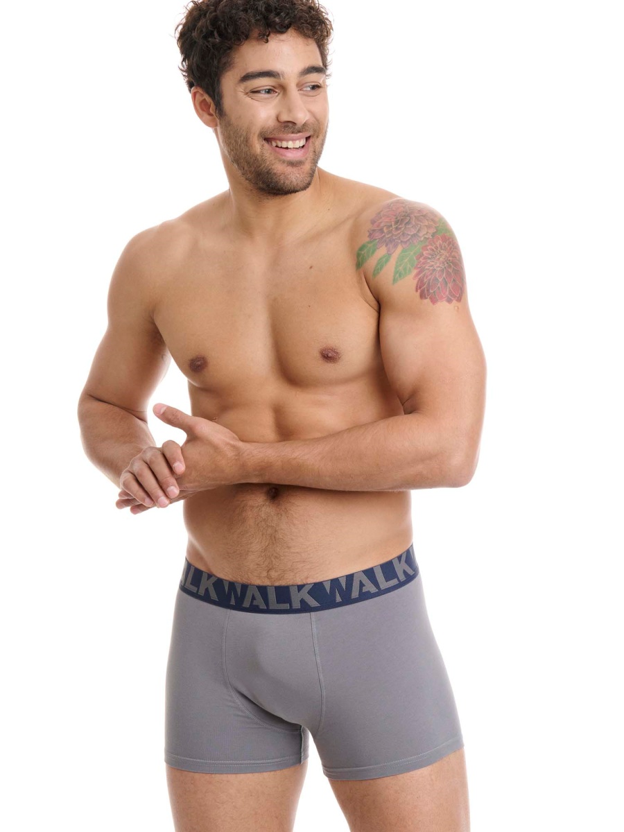 Ανδρικό βαμβακερό εσώρουχο Boxer 2Pack εξωτερικό λάστιχο Walk W1755-0312 ΜΠΛΕ ΓΚΡΙ