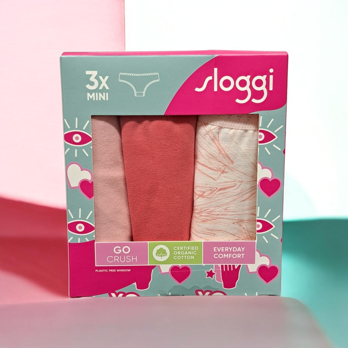 Γυναικείo εσώρουχo 3PACK sloggi GO Crush H Mini C3P 10219682-M005 ΛΕΥΚΟ ΡΟΖ ΚΟΡΑΛΙ