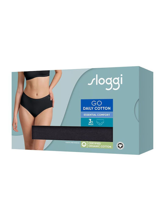 Γυναικεία slip 3 PACK 3 τεμαχίων Βαμβακερό Sloggi GO Daily Cotton MIDI 10222325-0004 ΜΑΥΡΟ