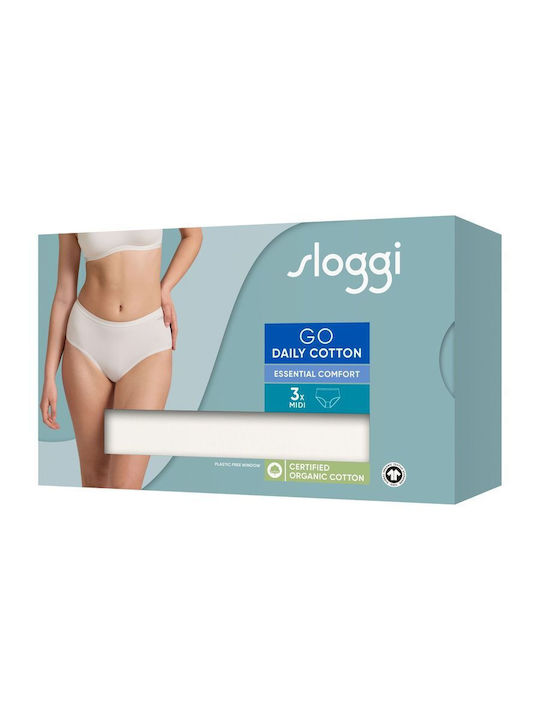 Γυναικεία slip 3 PACK 3 τεμαχίων Βαμβακερό Sloggi GO Daily Cotton MIDI 10222325-00GZ ΛΕΥΚΟ