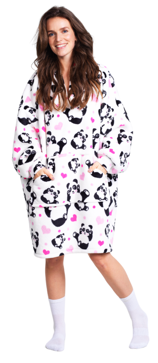 Γυναικεία Ρόμπα Χειμερινή με Κουκούλα Fleece ONE SIZE Panda XL Noxxiez CH354 ΛΕΥΚΟ ΜΑΥΡΟ