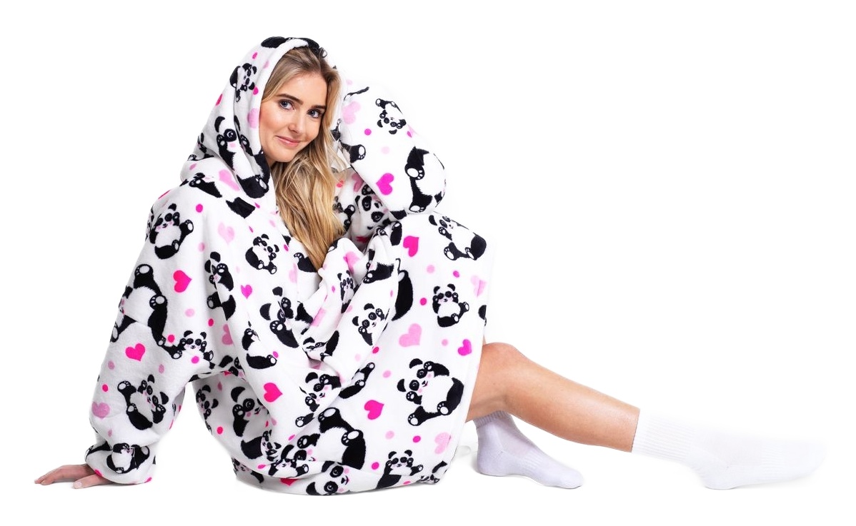 Γυναικεία Ρόμπα Χειμερινή με Κουκούλα Fleece ONE SIZE Panda XL Noxxiez CH354 ΛΕΥΚΟ ΜΑΥΡΟ