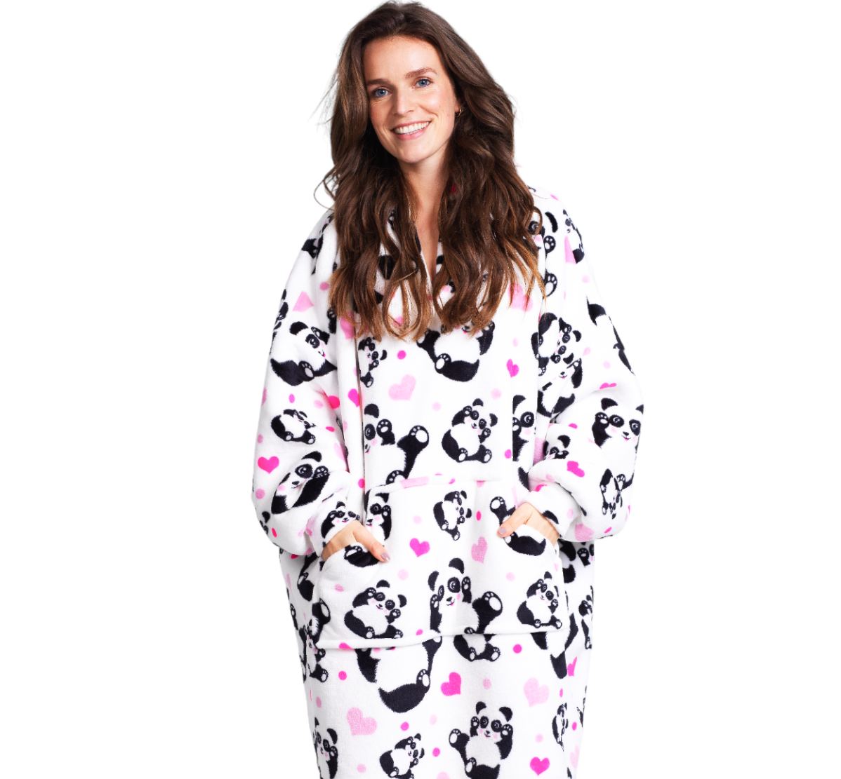 Γυναικεία Ρόμπα Χειμερινή με Κουκούλα Fleece ONE SIZE Panda XL Noxxiez CH354 ΛΕΥΚΟ ΜΑΥΡΟ