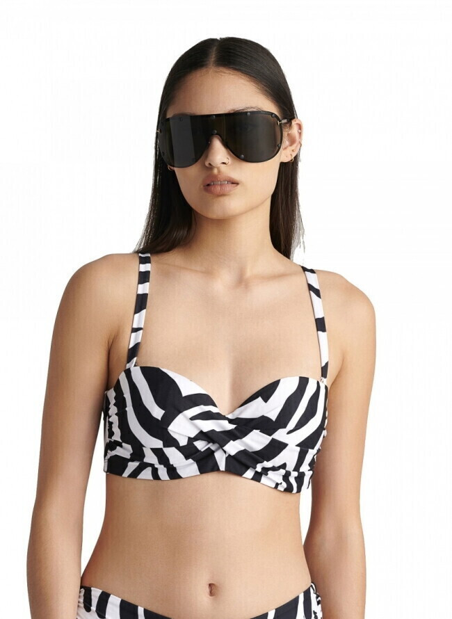 Γυναικείο Μαγιό Bikini Top Strapless Ντραπέ Μπανέλα BLU4U 25366174D-02 D Cup ΜΑΥΡΟ ΛΕΥΚΟ