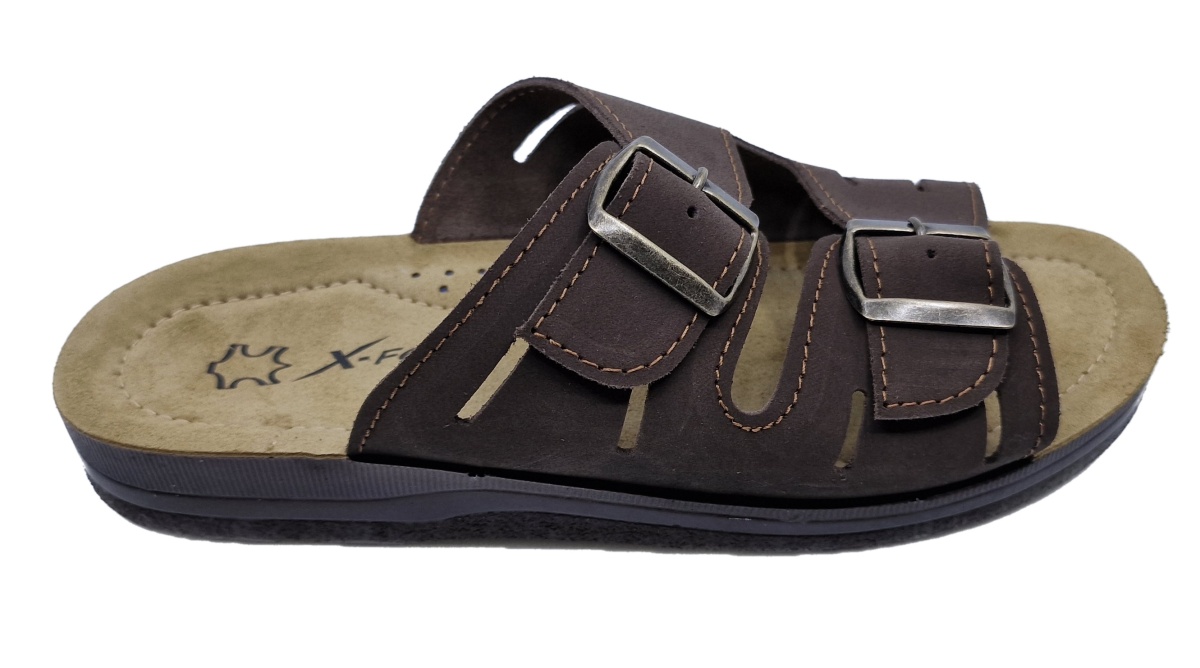 Ανδρική Δερμάτινη Παντόφλα Αναπαυτική Soft BELLA XFEET-AA12 ΚΑΦΕ
