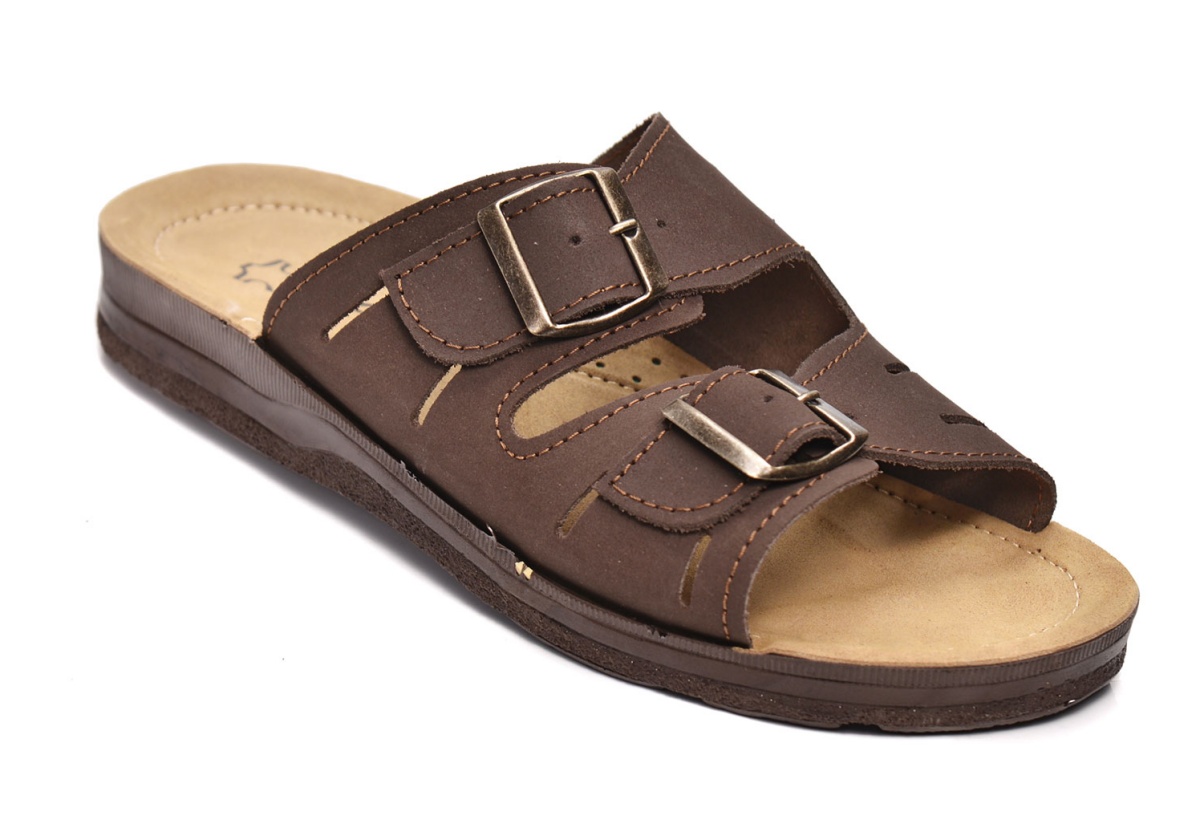 Ανδρική Δερμάτινη Παντόφλα Αναπαυτική Soft BELLA XFEET-AA12 ΚΑΦΕ
