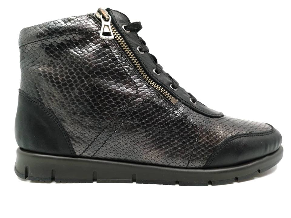 Γυναικείο Μποτάκι Δερμάτινο Super Soft Comfort Αναπαυτικό με Κορδόνια-Φερμουάρ 5577 ΚΑΦΕ